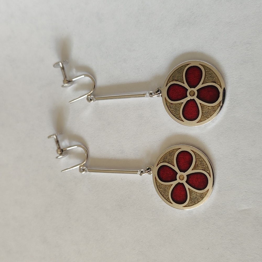 Vintage 70s De Passille-Sylvestre Enamel Dangle Earrings